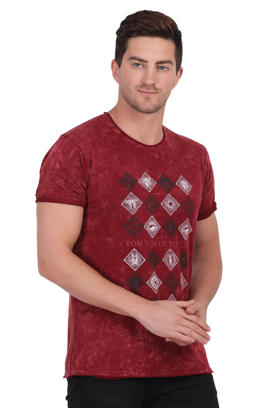 Men chest print round Neck  T-shirt with unique wash effect